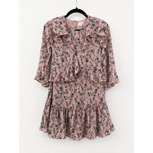 BCBGirls Pink Floral Ruffle Tiered Dress Size 16 Girls Long Sleeve Good Conditio
